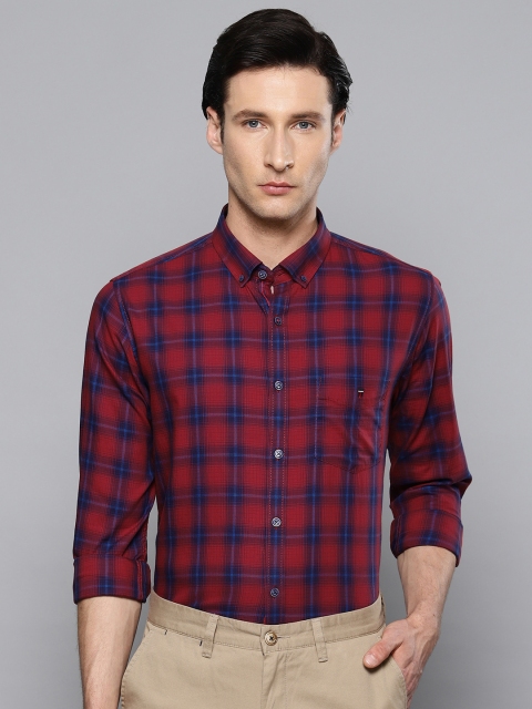 

Louis Philippe Sport Men Red & Navy Blue Super Slim Fit Checked Smart Casual Shirt