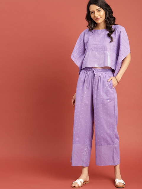 

Taavi Women Purple Woven Legacy Kaftan Shimmery Sustainable Top with Trousers
