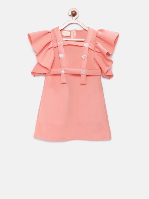 

Fairies Forever Girls Peach-Coloured Solid A-Line Dress
