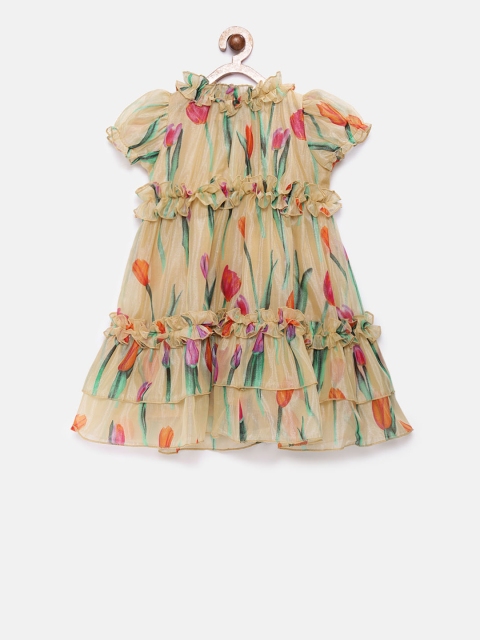 

Fairies Forever Girls Cream-Coloured Printed A-Line Dress