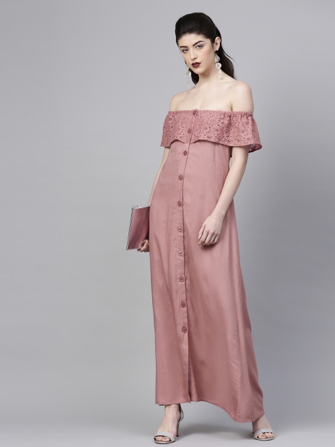 

SASSAFRAS Women Dusty Pink Solid Maxi Dress