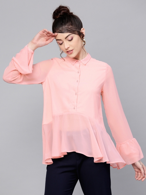 

SASSAFRAS Women Pink Solid Shirt Style Top