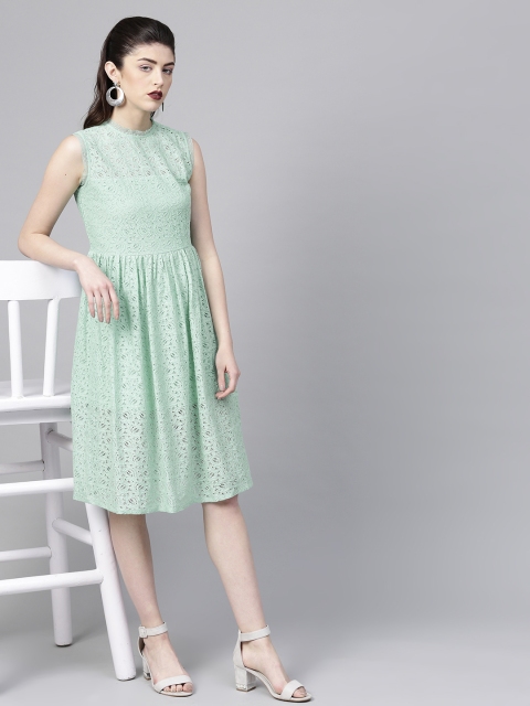 

SASSAFRAS Women Sea Green Lace A-Line Dress