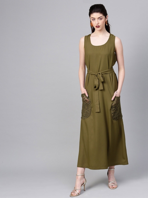 

SASSAFRAS Women Olive Green Solid Maxi Dress