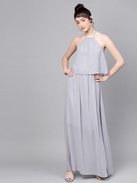 

SASSAFRAS Women Grey Solid Layered Maxi Dress