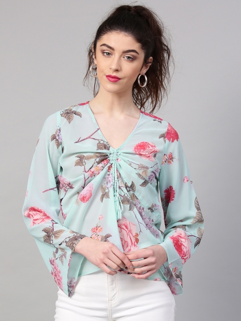 

SASSAFRAS Women Blue & Pink Printed Top