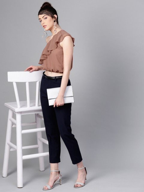 

SASSAFRAS Women Brown Solid Layered Cropped Blouson Top