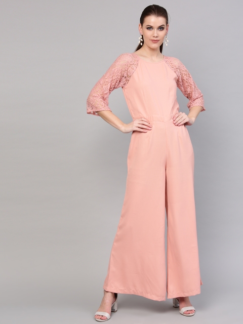 

SASSAFRAS Pink Solid Basic Jumpsuit