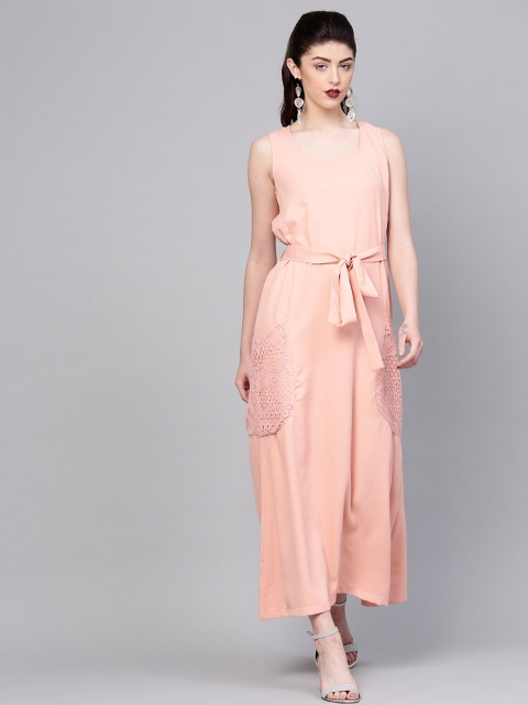 

SASSAFRAS Women Peach Solid Maxi Dress