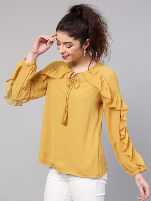 

SASSAFRAS Women Mustard Yellow Solid Top