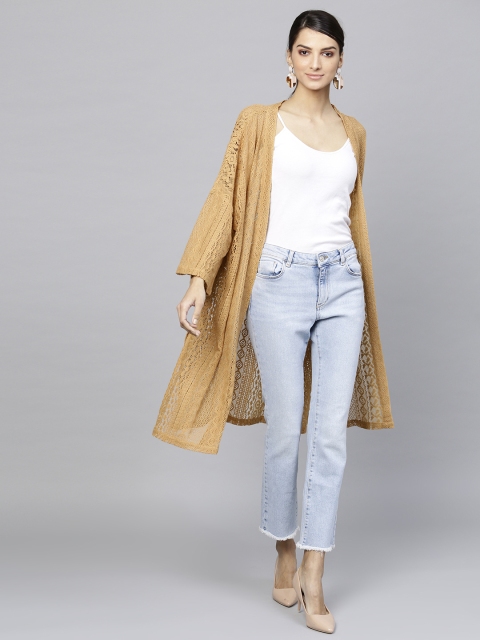

SASSAFRAS Brown Lace Open Front Longline Shrug