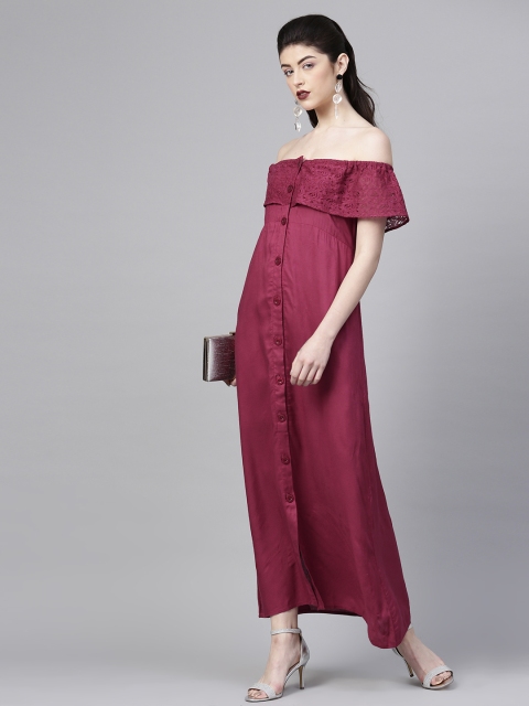 

SASSAFRAS Women Maroon Solid Maxi Dress
