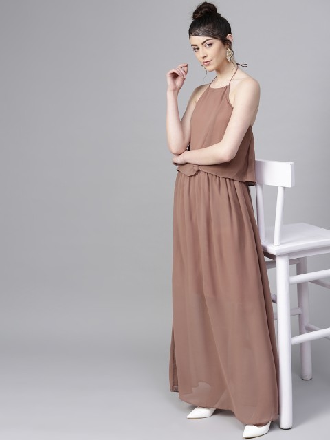 

SASSAFRAS Women Dusty Pink Solid Layered Maxi Dress