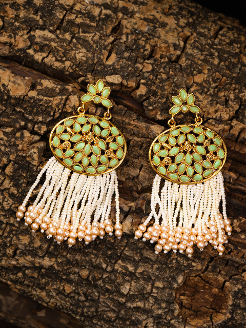 

Zaveri Pearls Gold-Toned & Green Classic Drop Earrings