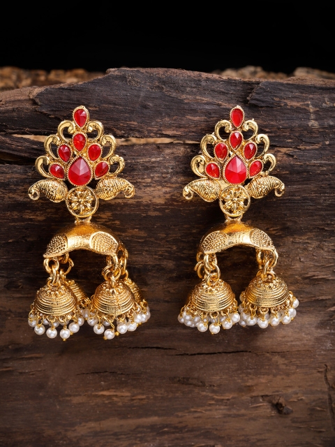 

Zaveri Pearls Gold-Toned & Orange Dome Shaped Jhumkas