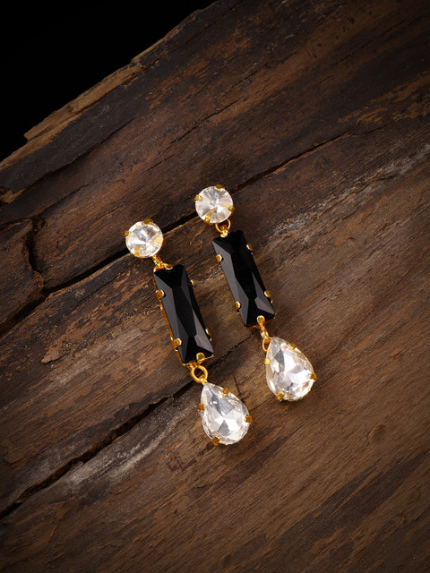 

Zaveri Pearls Gold-Toned & Black Geometric Drop Earrings