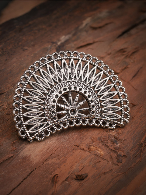 

Zaveri Pearls Silver-Toned Oxidised Adjustable Finger Ring