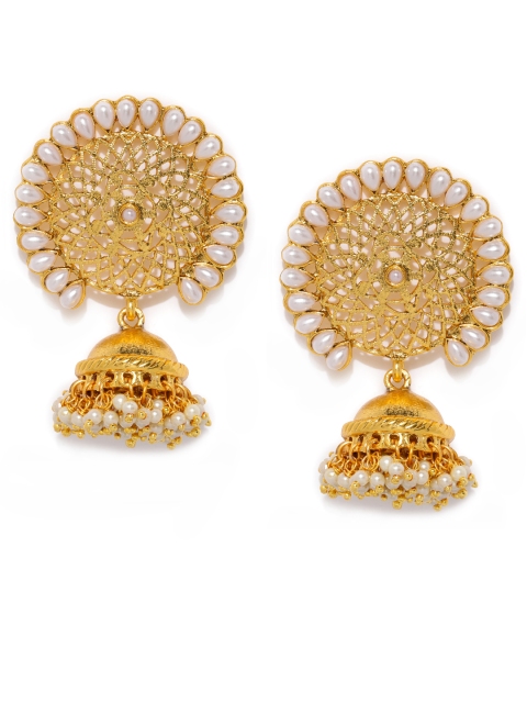 

Zaveri Pearls Gold-Toned & White Pearl Studed Jhumkas