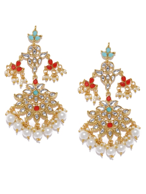 

Zaveri Pearls Gold-Toned & Orange Classic Drop Earrings