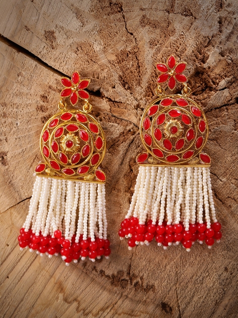 

Zaveri Pearls Gold-Toned & Red Contemporary Drop Earrings