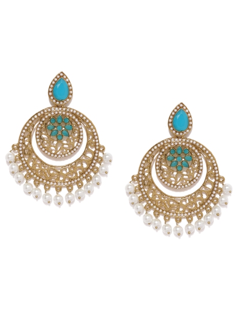 

Zaveri Pearls Gold-Toned & Blue Antique Filigree Classic Drop Earrings