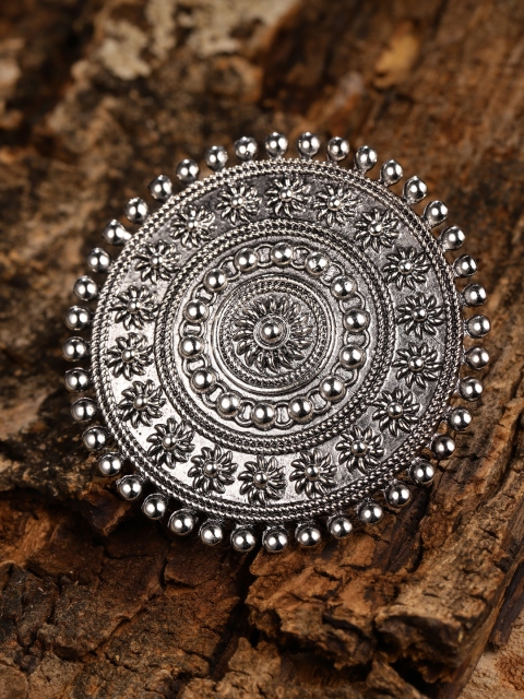 

Zaveri Pearls Silver Toned Oxidized Adjustable Finger Ring