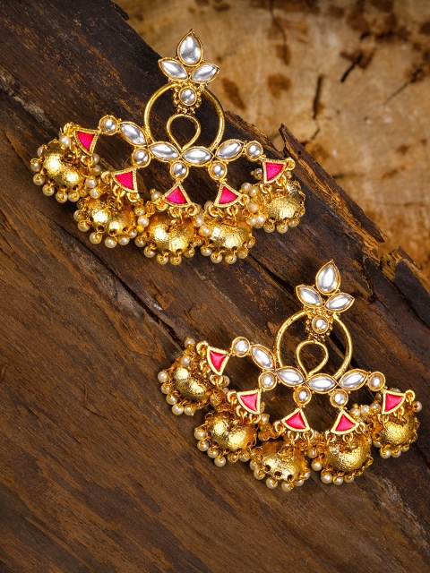 

Zaveri Pearls Gold-Toned & Pink Dome Shaped Jhumkas