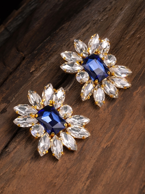 

Zaveri Pearls Transparent & Blue Floral Studs