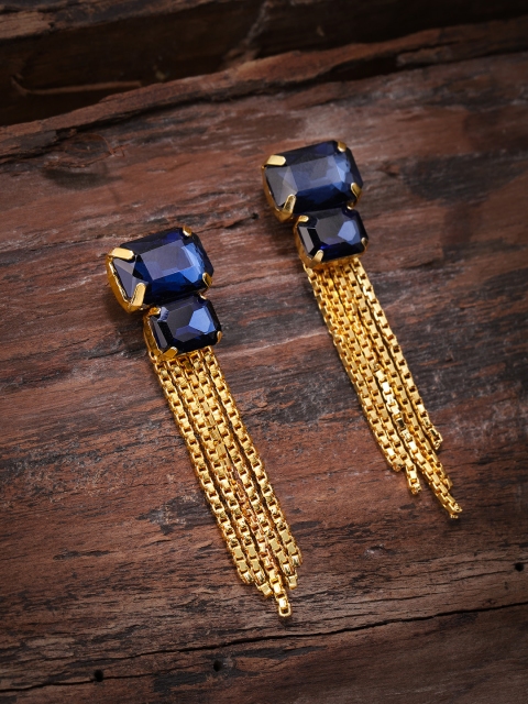 

Zaveri Pearls Gold-Toned & Navy Blue Geometric Drop Earrings