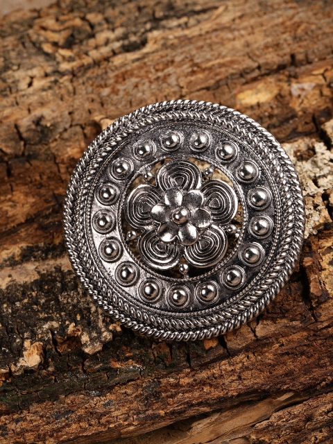 

Zaveri Pearls Silver Toned Oxidized Adjustable Finger Ring