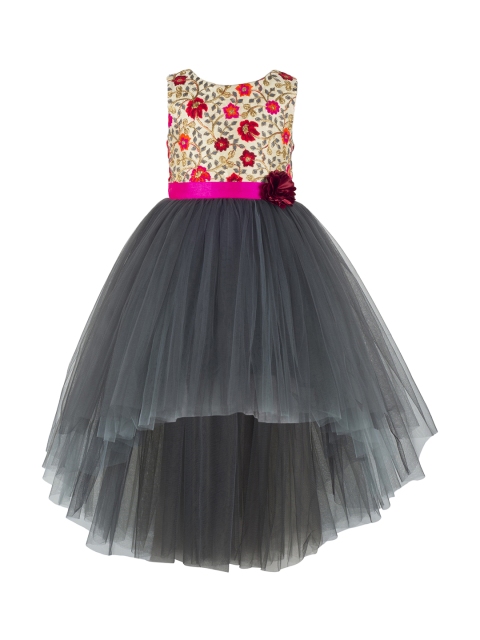 

Toy Balloon kids Girls Charcoal Grey & Beige Embellished Fit and Flare Dress