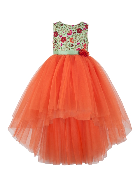 

Toy Balloon kids Girls Orange & Green Embellished Fit and Flare Dress