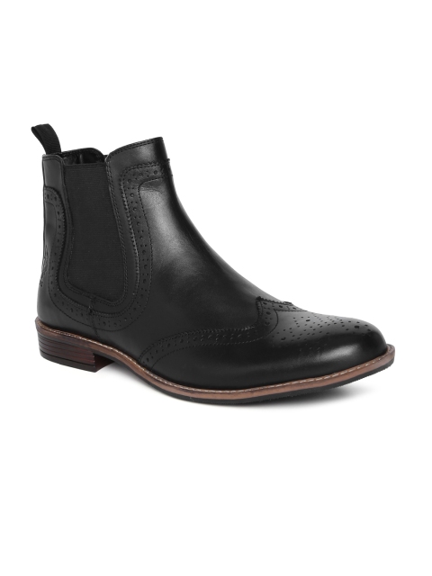 

U.S. Polo Assn. Men Black Solid Leather Mid-Top Flat Boots