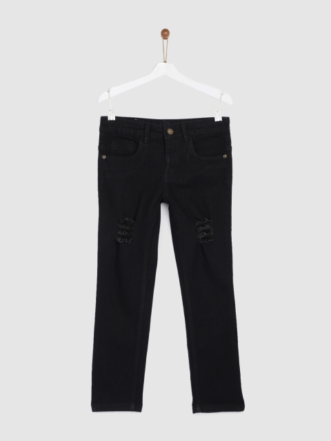

YK Girls Black Regular Fit Mid-Rise Mildly Distressed Stretchable Jeans