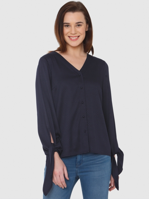 

Vero Moda Women Navy Blue Self Design Shirt Style Top