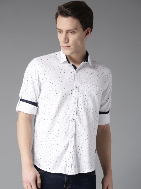 

DENNISON Men White & Navy Blue Slim Fit Printed Casual Shirt