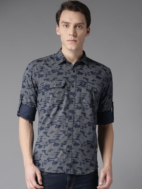 

DENNISON Men Navy Blue & White Slim Fit Camouflage Print Casual Shirt