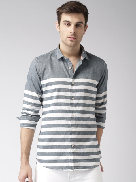 

Mast & Harbour Navy & White Striped Smart Casual Shirt, Navy blue