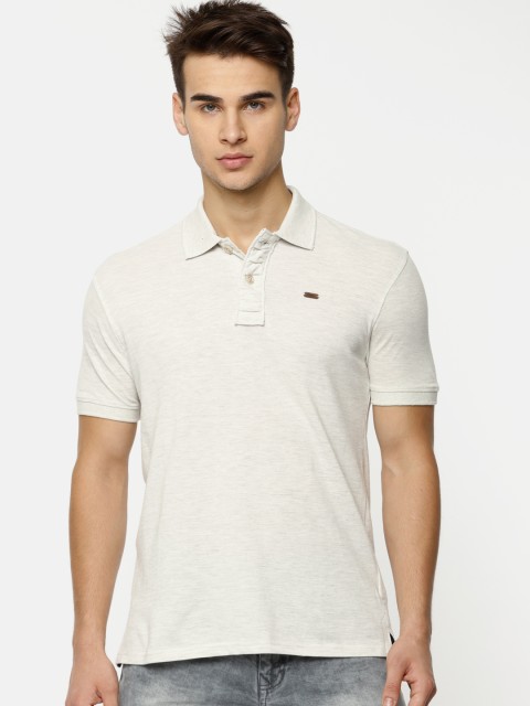 

People Men Off-White Solid Polo Collar T-shirt