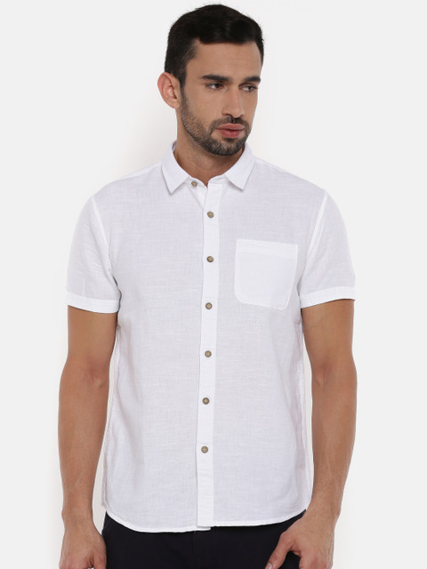 

People Men White Slim Fit Solid Casual Shirt