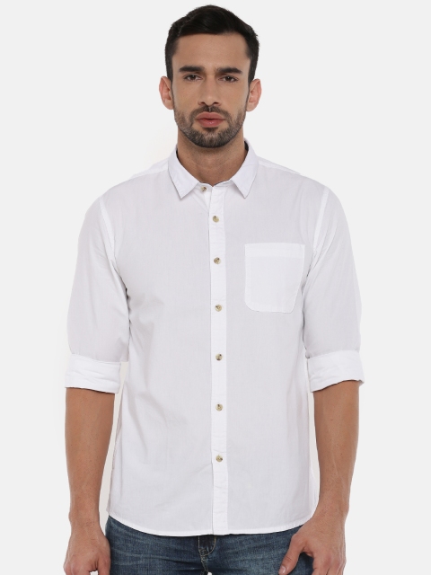 

People Men White Slim Fit Solid Casual Shirt
