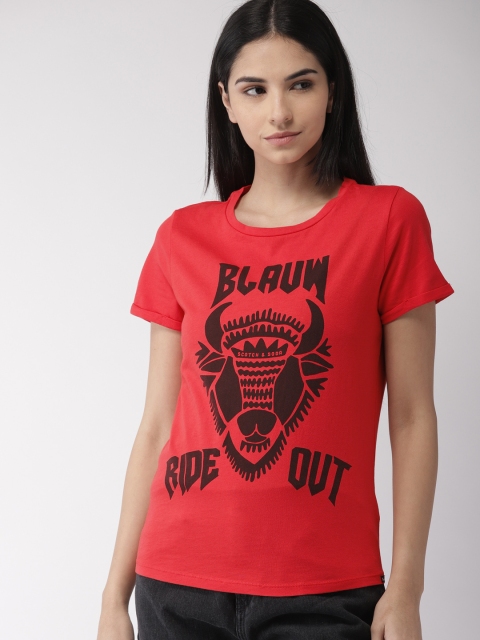 

Scotch & Soda Women Red Printed Round Neck T-shirt