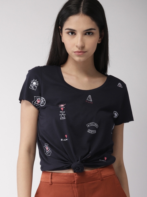 

Scotch & Soda Women Navy Blue Printed Round Neck T-shirt