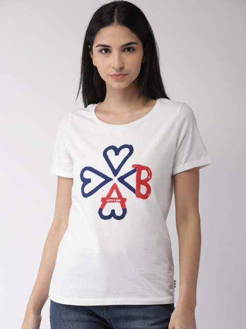 

Scotch & Soda Women White Printed Round Neck T-shirt