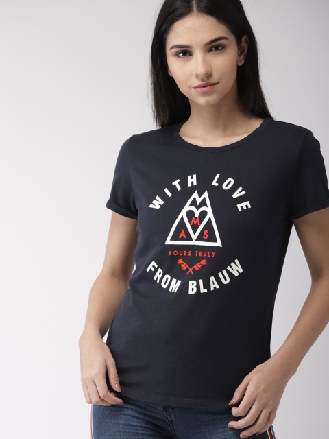 

Scotch & Soda Women Navy Blue Printed Round Neck T-shirt
