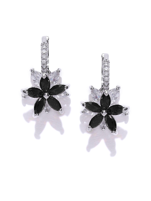 

Jewels Galaxy Black Rhodium-Plated Handcrafted Stone-Studded Star-Shaped Drop Earrings