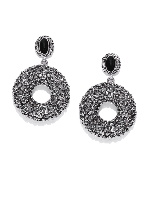 

Jewels Galaxy Black Oxidised Silver-Plated Handcrafted Circular Drop Earrings