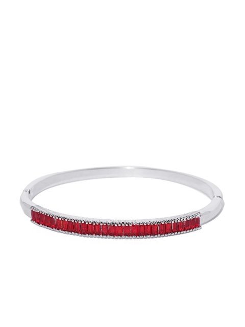 

Jewels Galaxy Red & Silver-Toned Rhodium-Plated Stone-Studded Cuff Bracelet