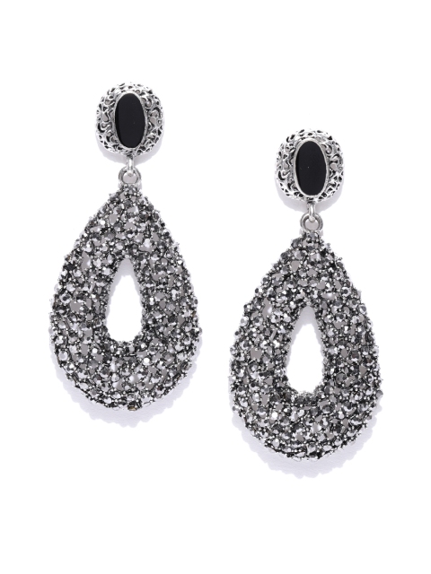 

Jewels Galaxy Black Oxidised Silver-Plated Handcrafted Teardrop Shaped Drop Earrings