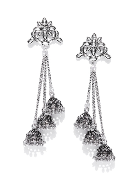 

Jewels Galaxy Oxidised Silver-Plated Handcrafted Dome Shaped Jhumkas